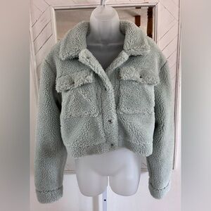 Forever 21 Faux Fur Sherpa Light Baby Blue Cropped Jacket  Women's Size Medium